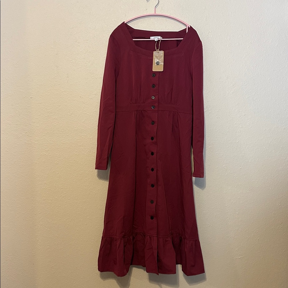 Rihoas Wine Colored Long Sleeve shirt dress Size Medium NWT‎